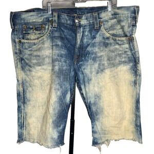 True‎ Religion Ricky Relaxed Straight Men's Shorts 44 Raw Edge Medium Acid Wash